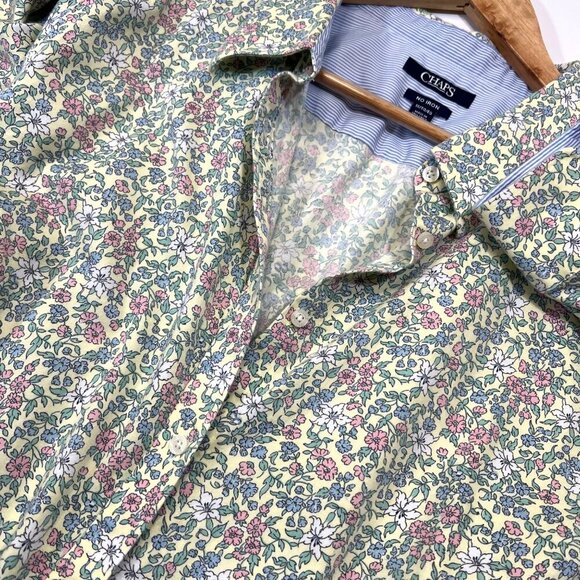 Chaps Floral No Iron Button Up Shirt 1X Butter Yellow Pastel Office Preppy - Picture 6 of 6